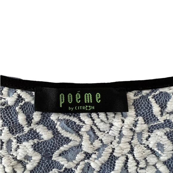 Poeme Citron Womens Elbow Sleeve Floral Pullover Top Blue M Medium - Picture 5 of 6